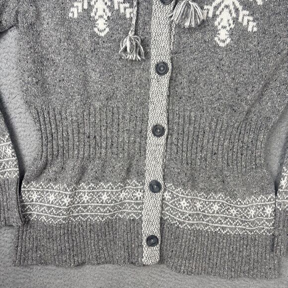 Eddie Bauer Women's Gray Wool-Blend Hooded Cardigan White Snowflake Fair Isle XL - Picture 5 of 7